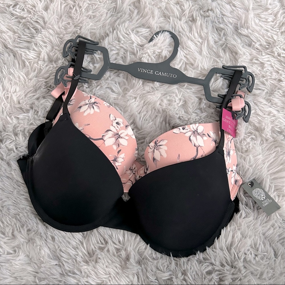Vince Camuto Black & Pink Floral Push-Up Bra